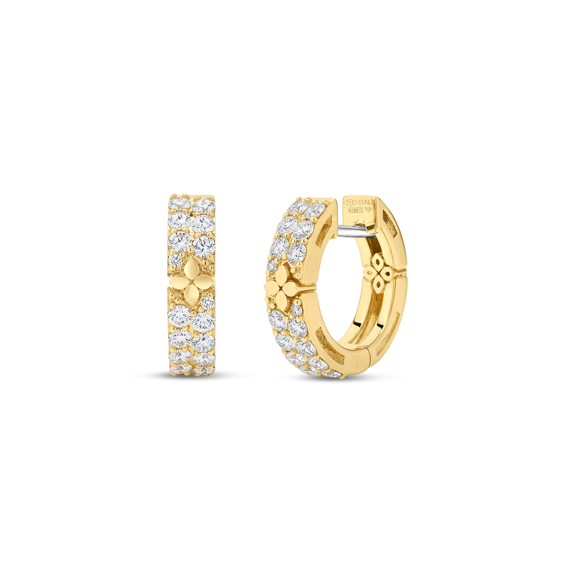 Roberto Coin 18K Yellow Gold Love in Verona Diamond Flower Hoop Earrings - 6121