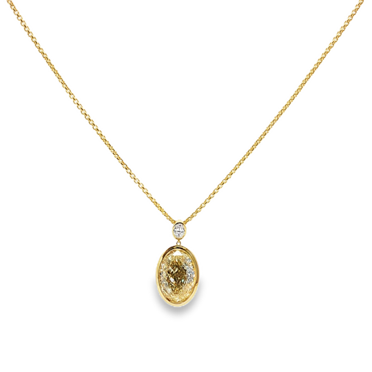 18K Yellow Gold Oval Diamond Pendant Necklace - SPJ466666