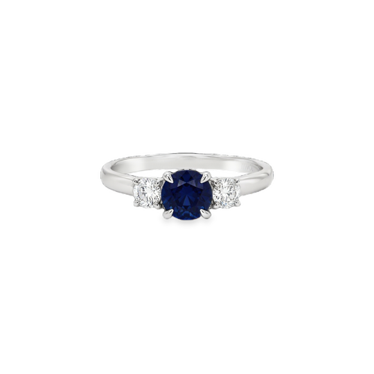 18K White Gold Sapphire and Diamond Three Stone Ring - 6561
