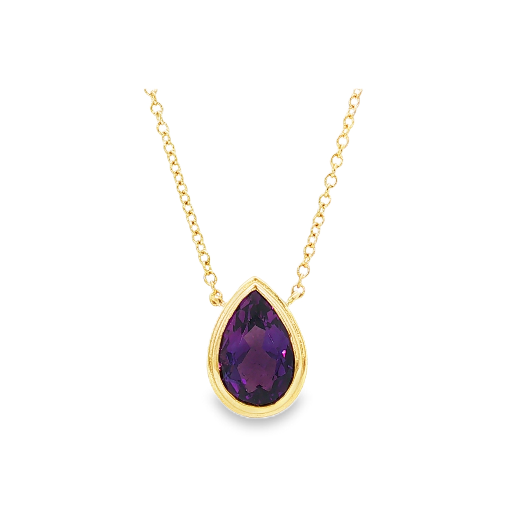 18K Yellow Gold Pear Shape Amethyst Pendant Necklace - 6128