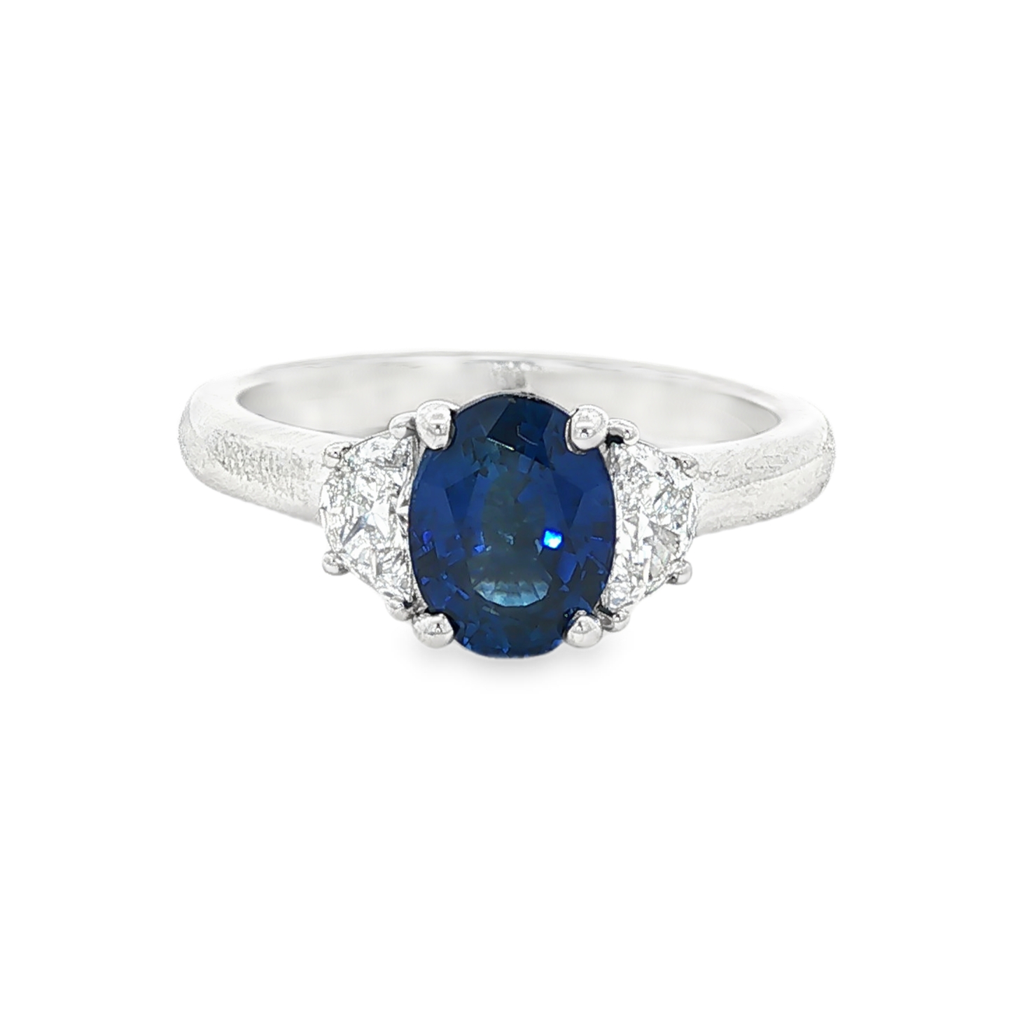 Platinum Sapphire and Diamond Three Stone Ring - 6251