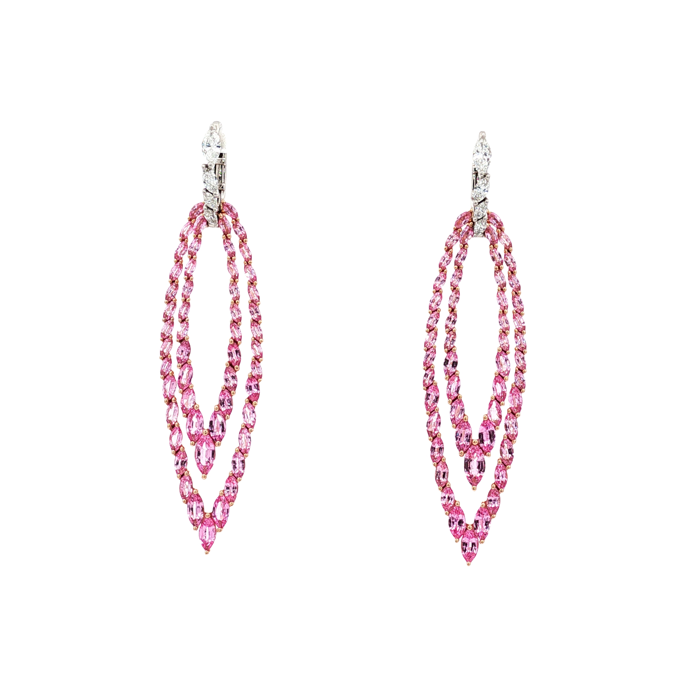 Roberto Procop 18K White and Rose Gold Pink Sapphire and Diamond Marquise Drop Earrings - 6253
