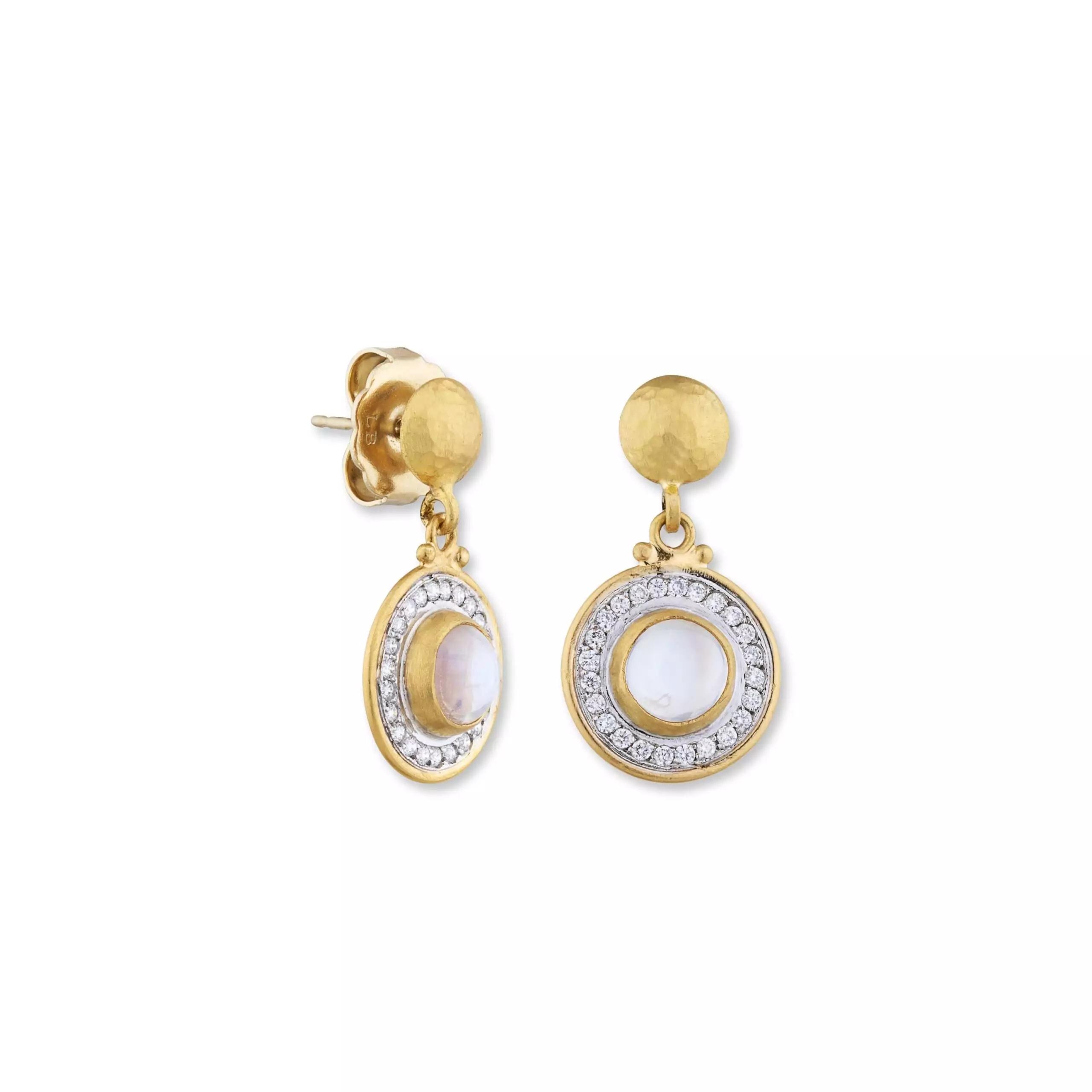 Lika Behar 24K Yellow and 18K White Gold Iridescence Orbit Round Moonstone Earrings - 6466