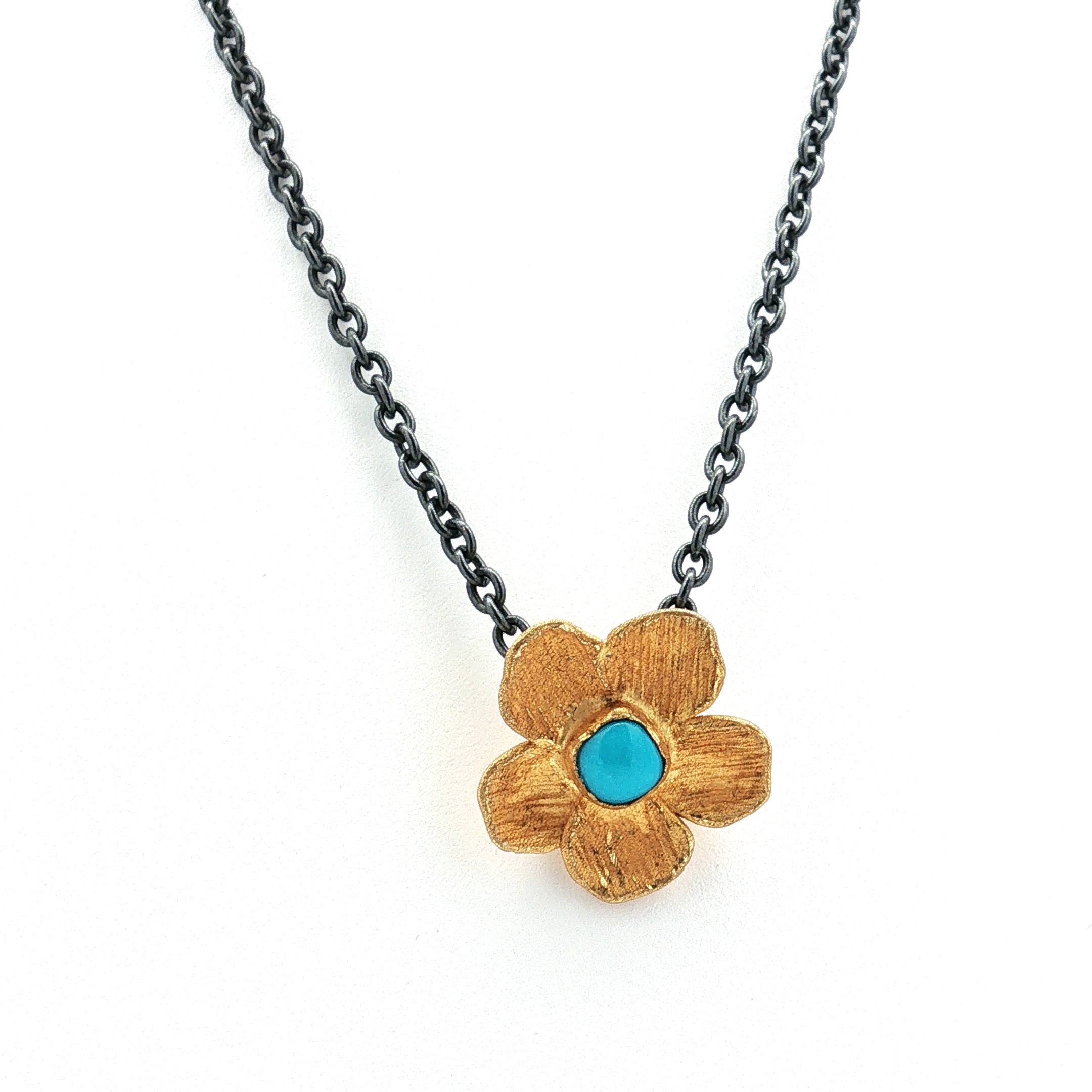 Lika Behar 22K Yellow Gold and Sterling Silver Turquoise Therapy Flower Necklace - 6468