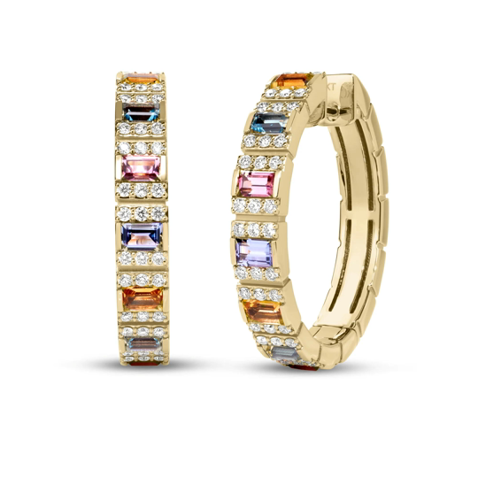 Roberto Coin 18K Yellow Gold Obelisco Mixed Stones Hoop Earrings - 6517