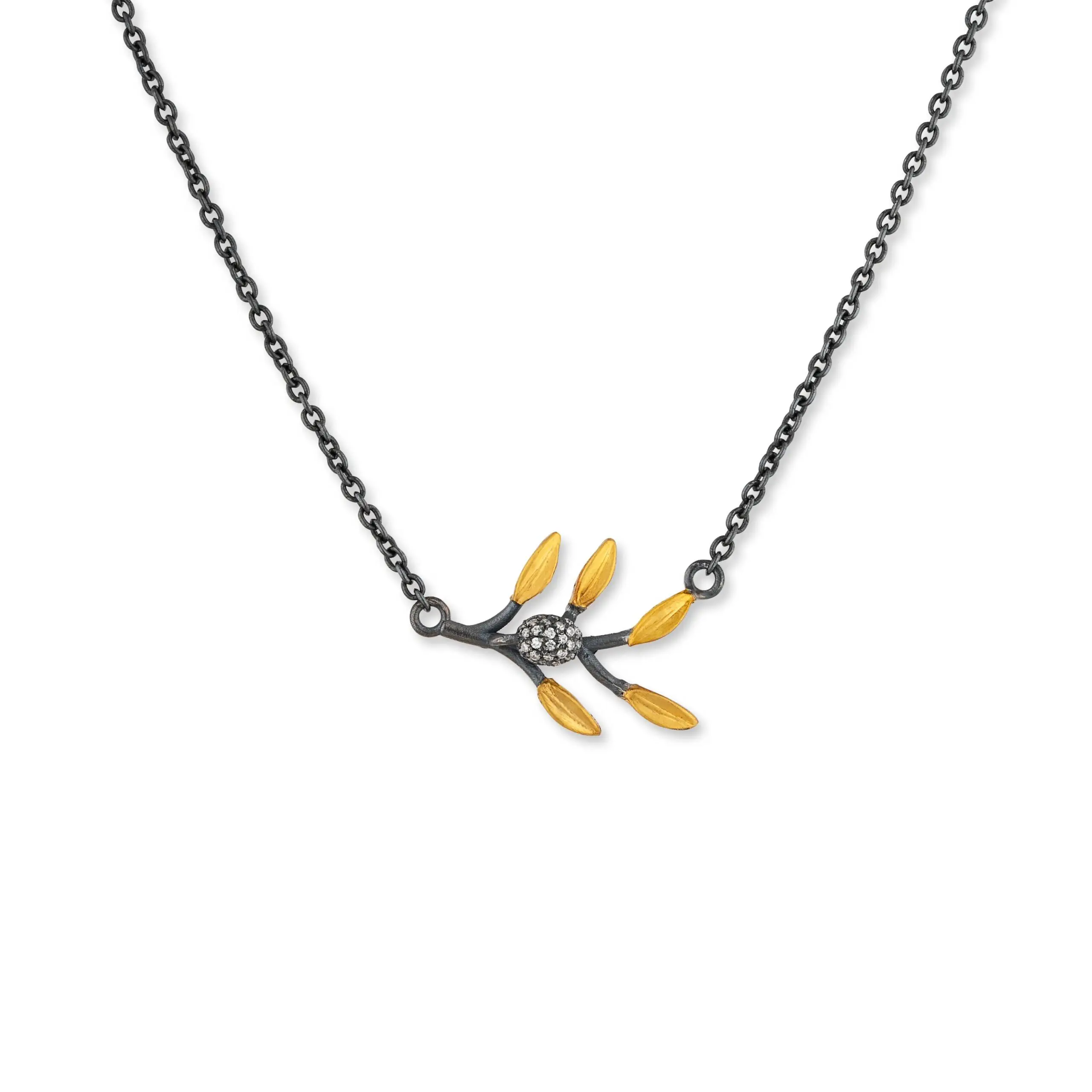 Lika Behar Sterling Silver and 24K Yellow Gold Yin and Yang Ollie Diamond Necklace - 6474