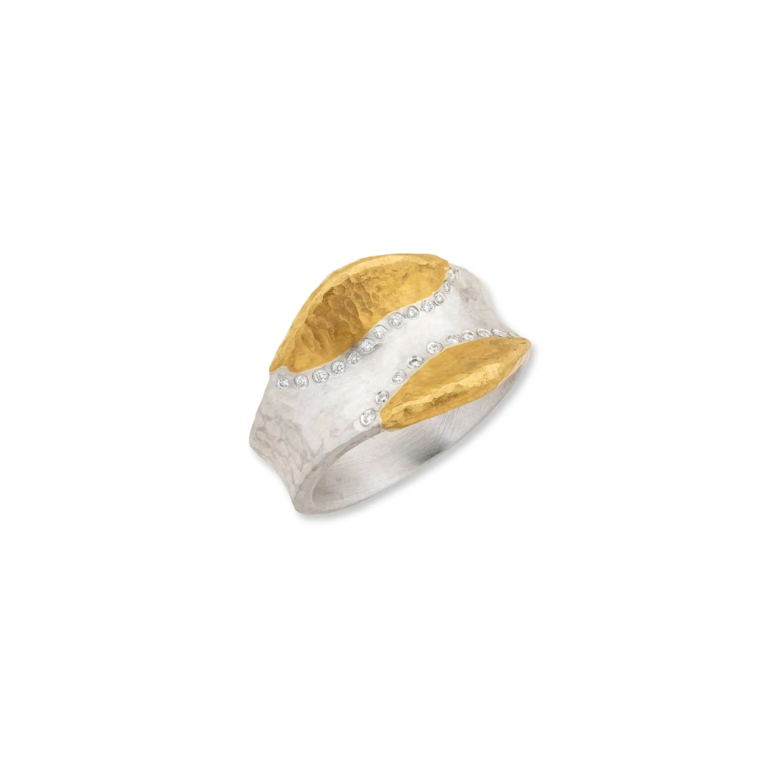 Lika Behar Sterling Silver and 24K Yellow Gold Savor Silver Wavy Diamond Ring - 6475