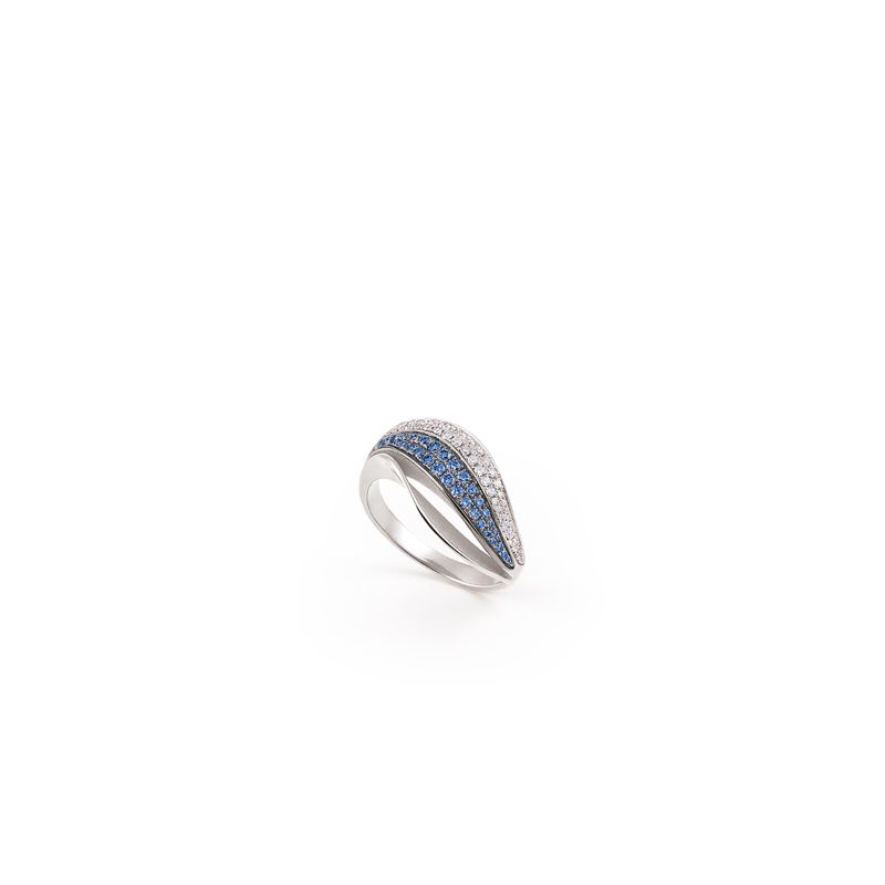 18W WHITE ICE GOLD CAMMILLI VELAA COLOR 0.33TW SAPPHIRE 0.20TW G VS RING