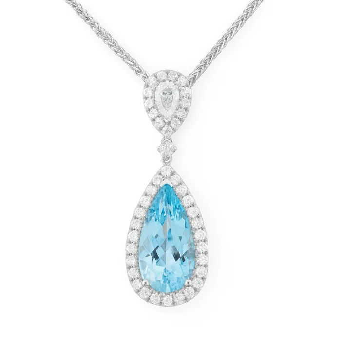 18K White Gold Aquamarine and Diamond Necklace - 6201