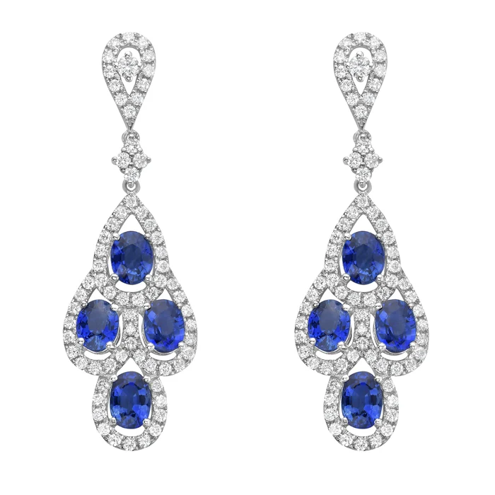 18K White Gold Sapphire and Diamond Drop Earrings - 6379