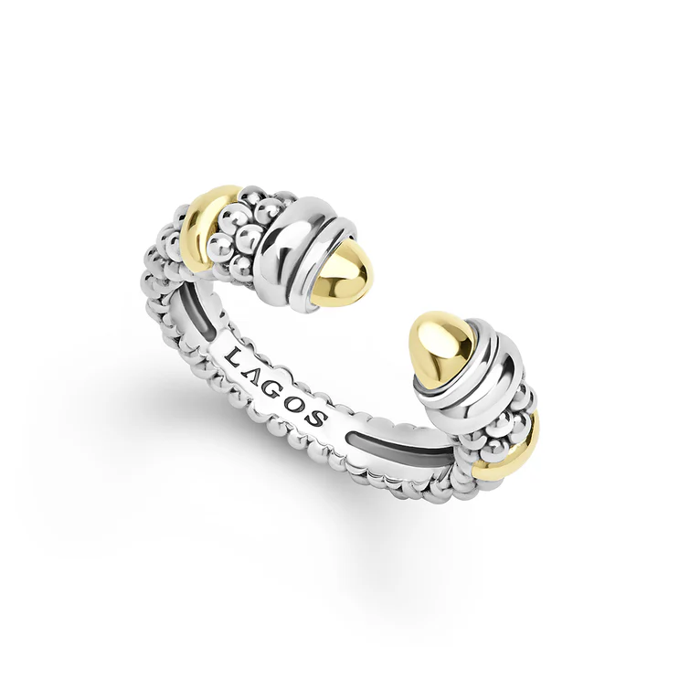 LAGOS Sterling Silver and 18K Yellow Gold Signature Caviar Versa Stacking Ring - 6264