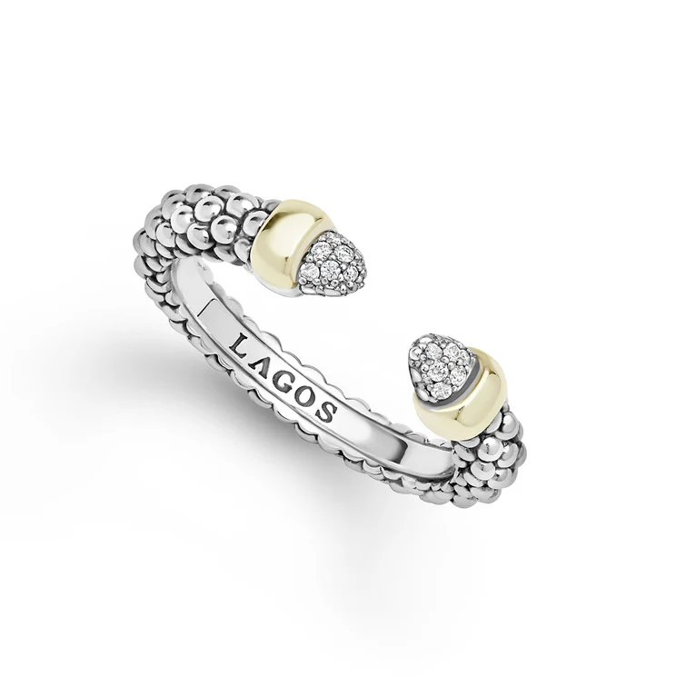 LAGOS Sterling Silver and 14K Yellow Gold Signature Caviar Diamond Mini Versa Stacking Ring - 6182