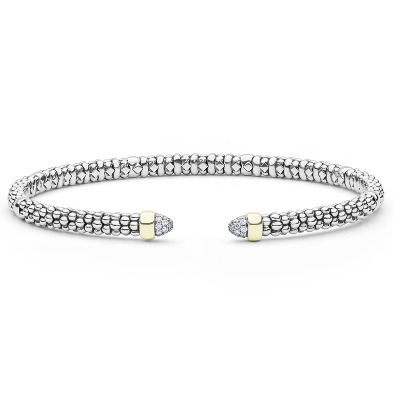 ST14Y LAGOS Two-Tone Small Diamond Station Mini Versa Torque Bracelet | 3mm - 6169