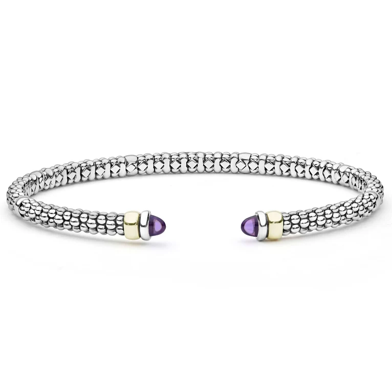 LAGOS Sterling Silver and 14K Yellow Gold Signature Caviar Amethyst Mini Versa Torque Bracelet - 6267