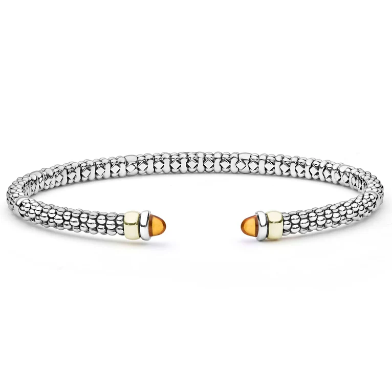 LAGOS Sterling Silver and 14K Yellow Gold Signature Caviar Citrine Mini Versa Torque Bracelet - 6268