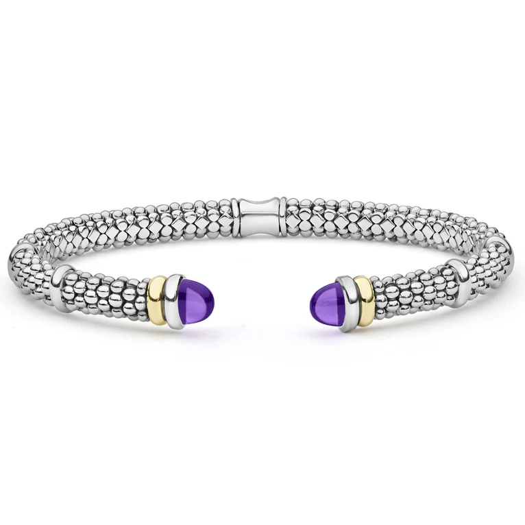 LAGOS Sterling Silver and 18K Yellow Gold Signature Caviar Amethyst Versa Torque Bracelet - 6269