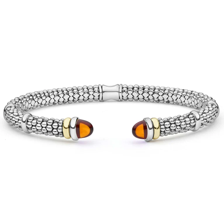 LAGOS Sterling Silver and 18K Yellow Gold Signature Caviar Citrine Versa Torque Bracelet - 6270