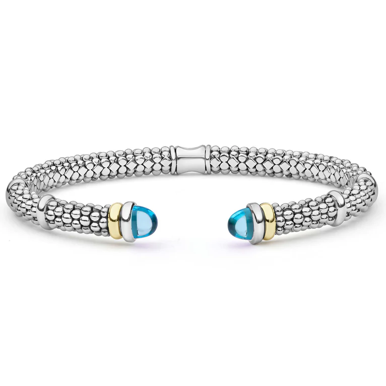 LAGOS Sterling Silver and 18K Yellow Gold Signature Caviar Blue Topaz Versa Torque Bracelet - 6271