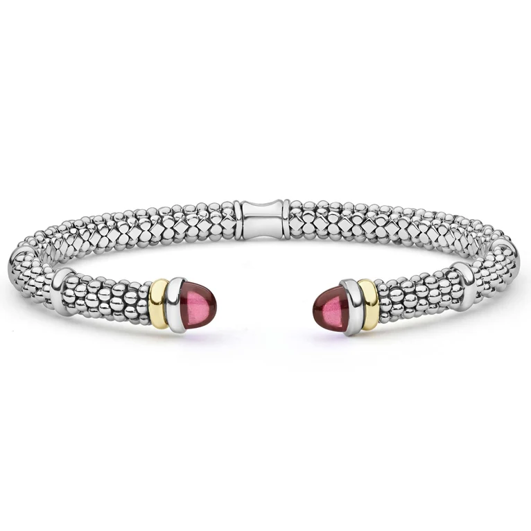 LAGOS Sterling Silver and 18K Yellow Gold Signature Caviar Garnet Versa Torque Bracelet - 6272