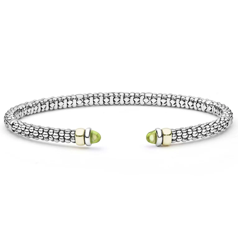 LAGOS Sterling Silver and 14K Yellow Gold Signature Caviar Peridot Mini Versa Torque Bracelet - 6276