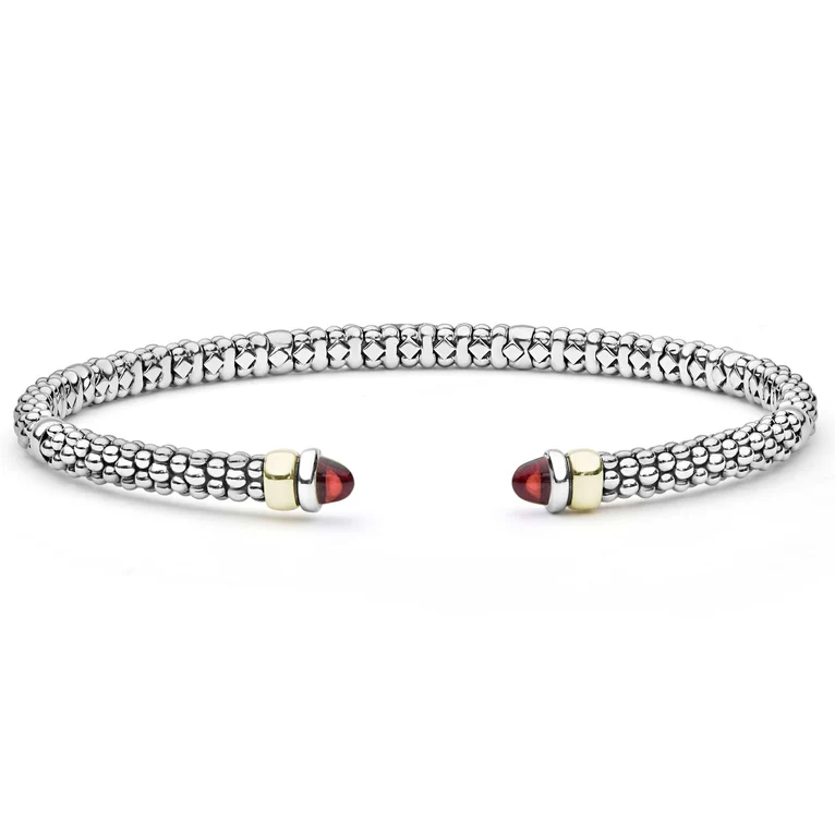 LAGOS Sterling Silver and 14K Yellow Gold Signature Caviar Garnet Mini Versa Torque Bracelet - 6277