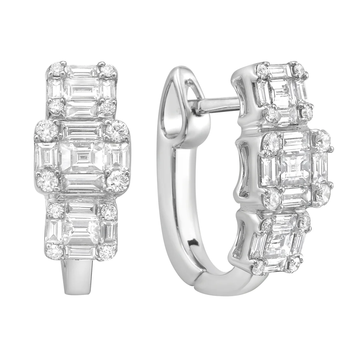18K White Gold Diamond huggie Earrings - 6174