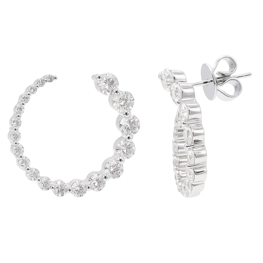 18K White Gold Diamond Hoop Earrings - 6278