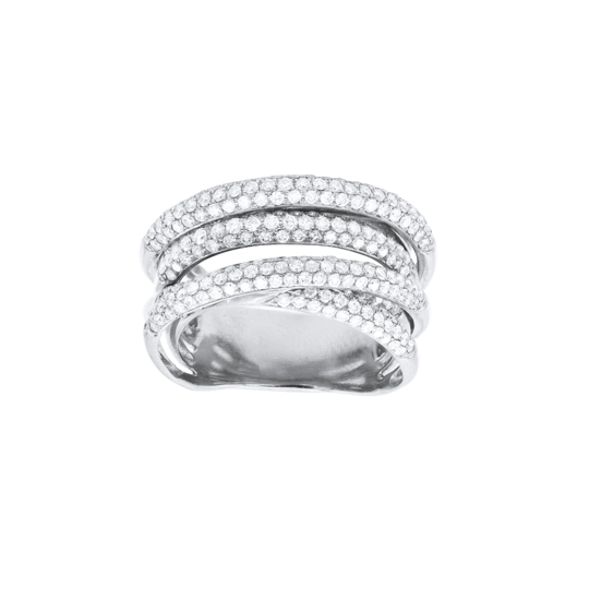 14K White Gold Pave Diamond Wide Crossover Band - 6281