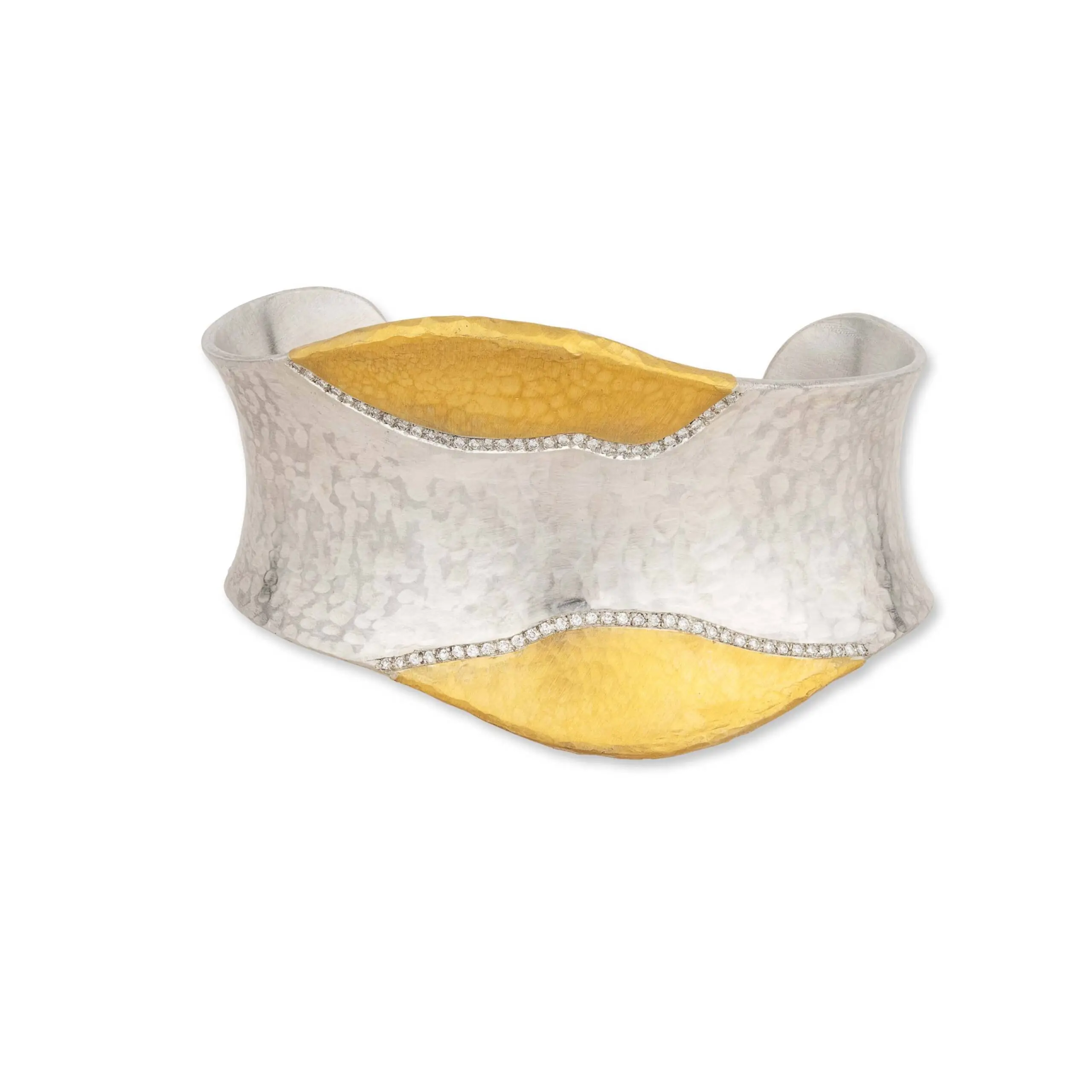 Lika Behar Sterling Silver and 24K Yellow Gold Savor Silver Wavy Diamond Cuff - 6477