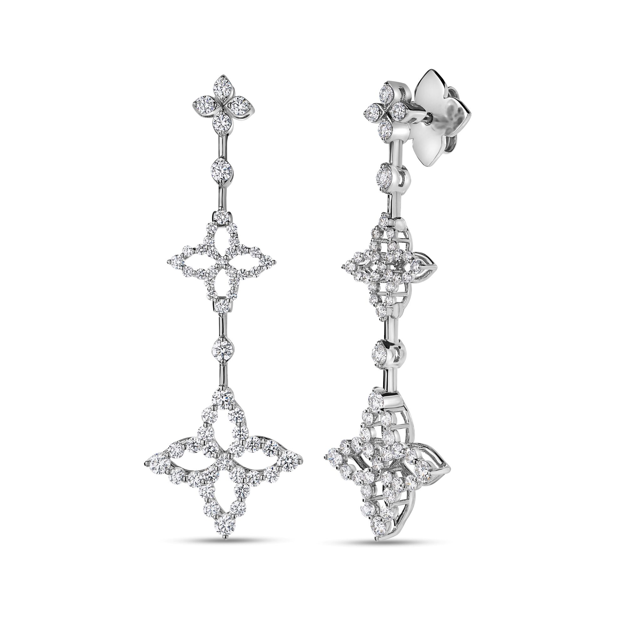 Roberto Coin 18K White Gold Venetian Princess Diamond Flower Drop Earrings - 6286