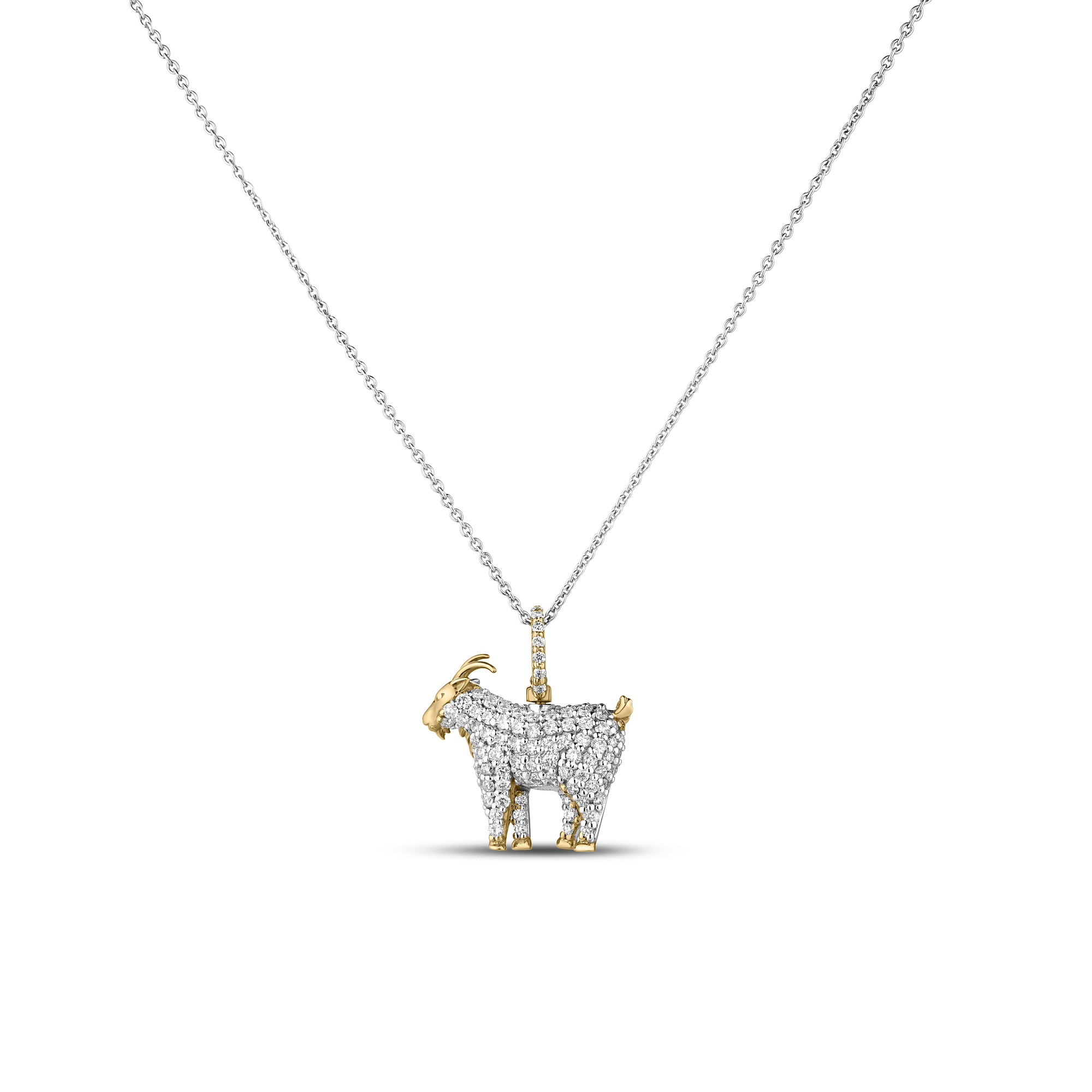 Roberto Coin 18K Yellow and White Gold Tiny Treasures Diamond Goat Necklace - 6189