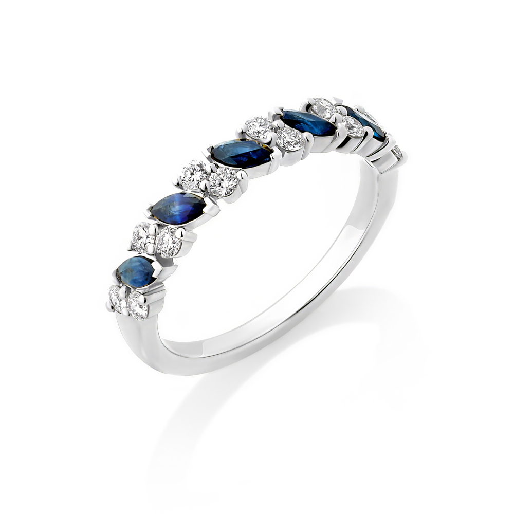 Henri Daussi 14K White Gold Sapphire and Diamond Band - 6523