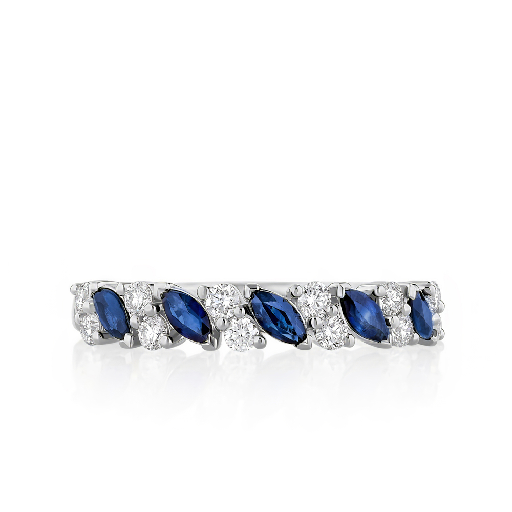Henri Daussi 14K White Gold Sapphire and Diamond Band