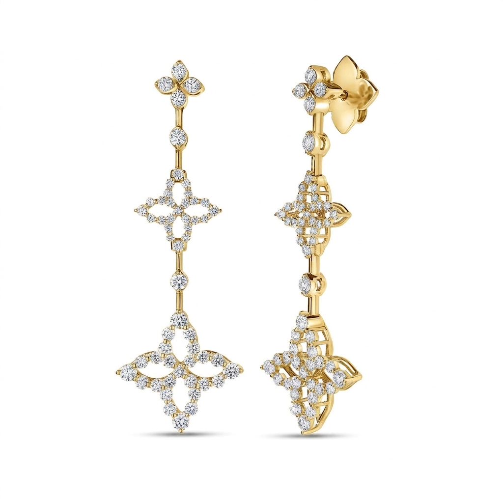 Roberto Coin 18K Yellow Gold Venetian Princess Diamond Flower Drop Earrings - 6294