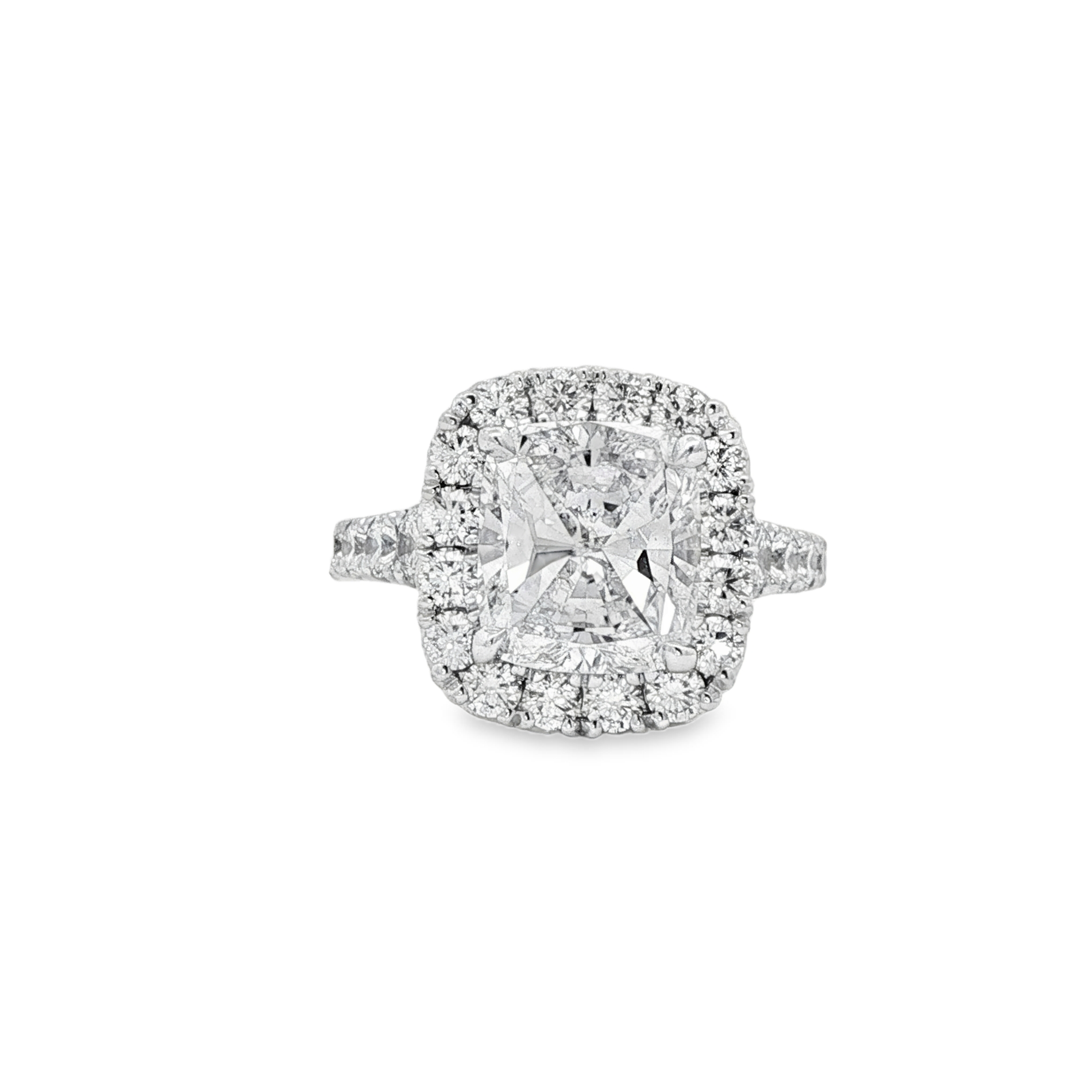 Henri Daussi 18K White Gold Cushion Shape Diamond Engagement Ring with Halo - AV2664