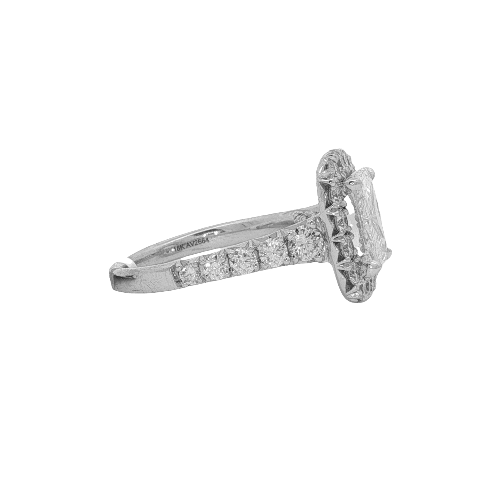 Henri Daussi 18K White Gold Cushion Shape Diamond Engagement Ring with Halo