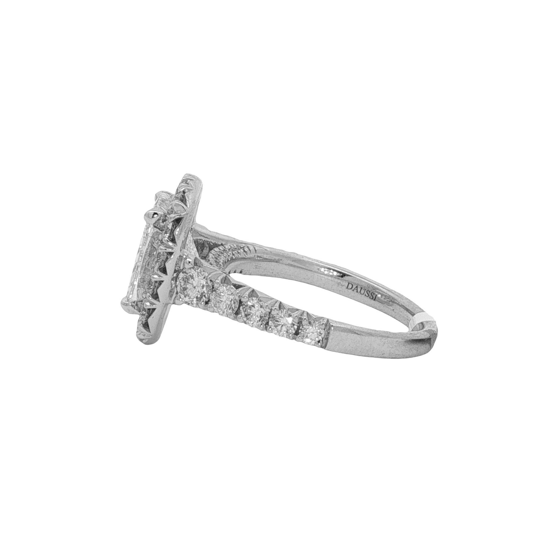 Henri Daussi 18K White Gold Cushion Shape Diamond Engagement Ring with Halo