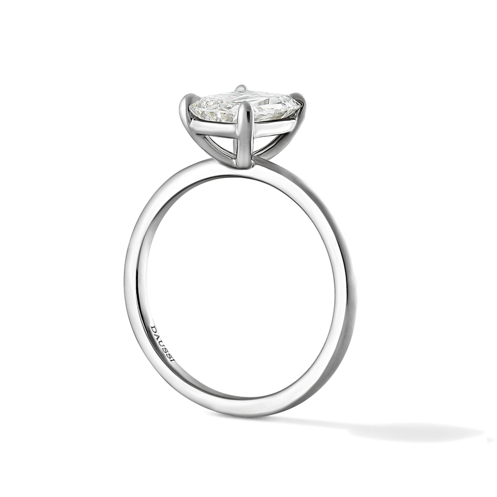 Henri Daussi 18K White Gold Cushion Shape Diamond Solitaire Ring