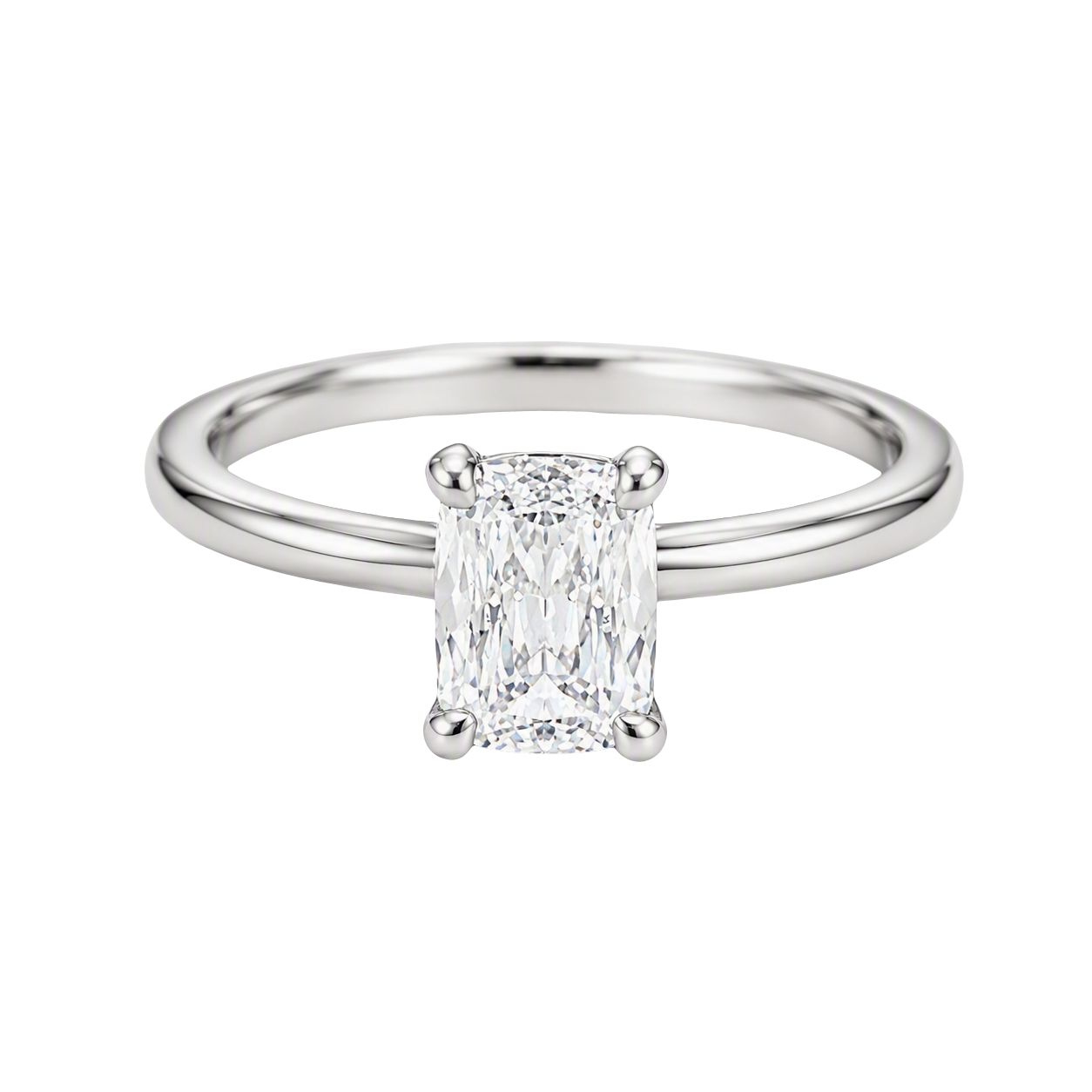 Henri Daussi 18K White Gold Cushion Shape Diamond Solitaire Ring - 6298