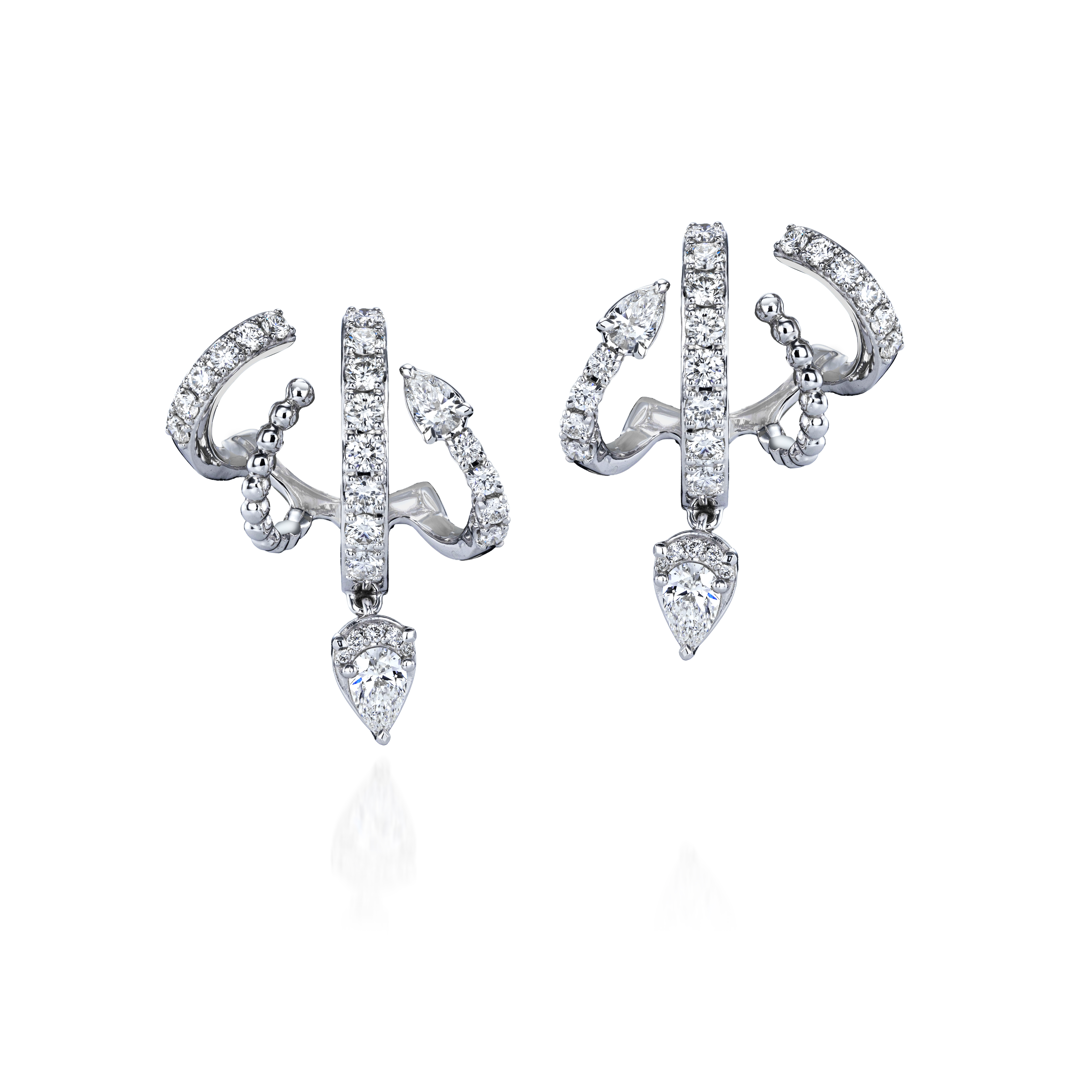 18K White Gold Diamond Huggie Earrings - 6299