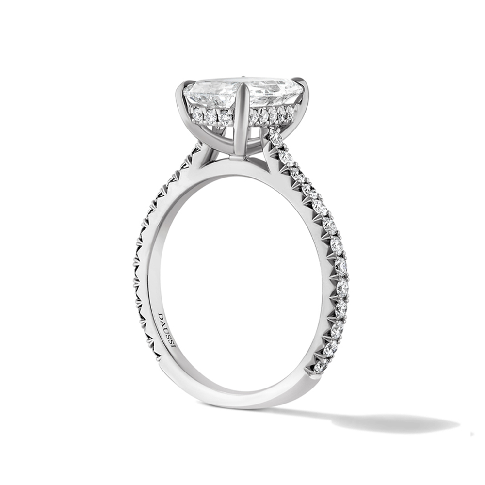 Henri Daussi 18K White Gold Cushion Shape Diamond Engagement Ring
