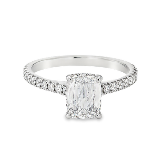 Henri Daussi 18K White Gold Cushion Shape Diamond Engagement Ring - 6300