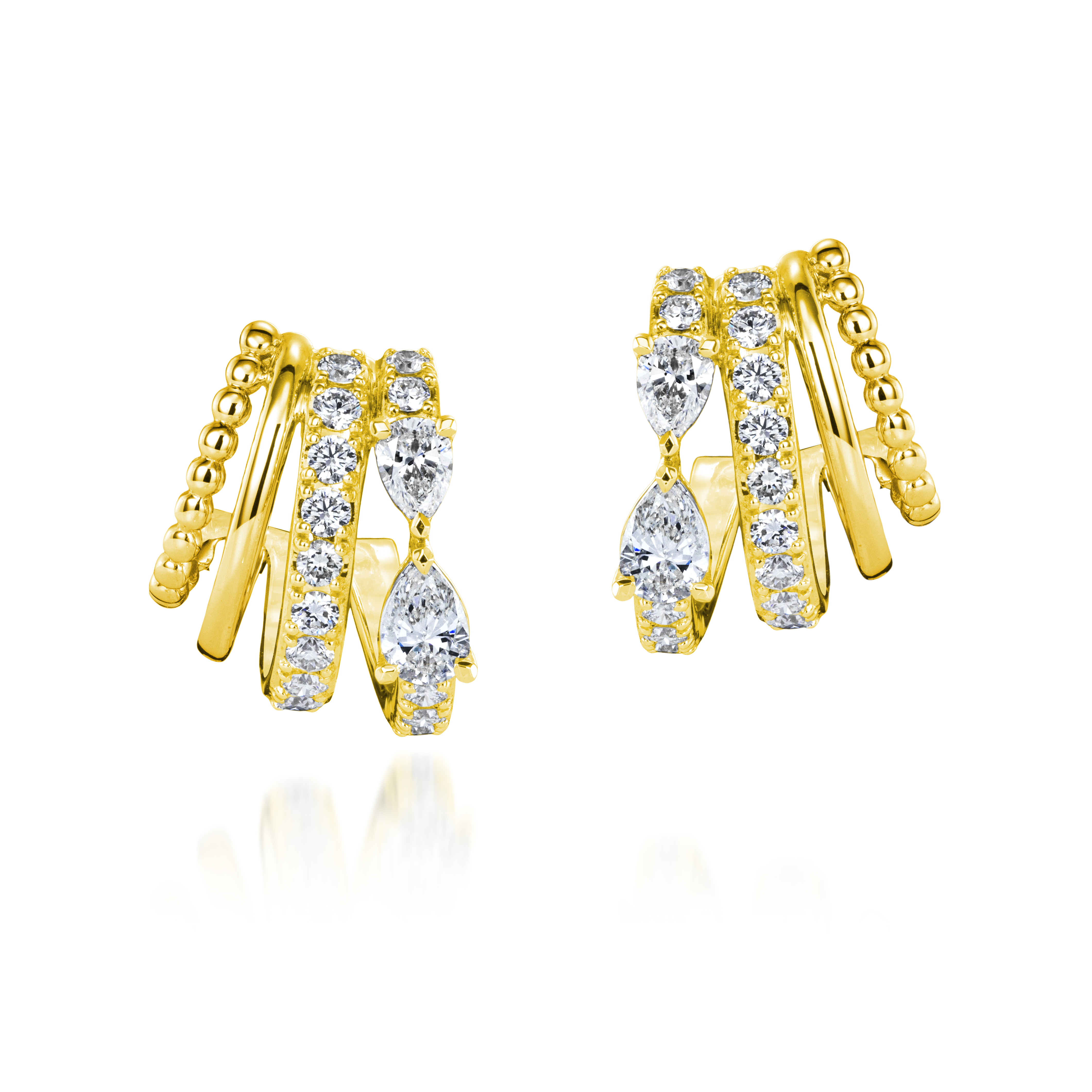 18K Yellow and White Gold Diamond Earrings - 6384
