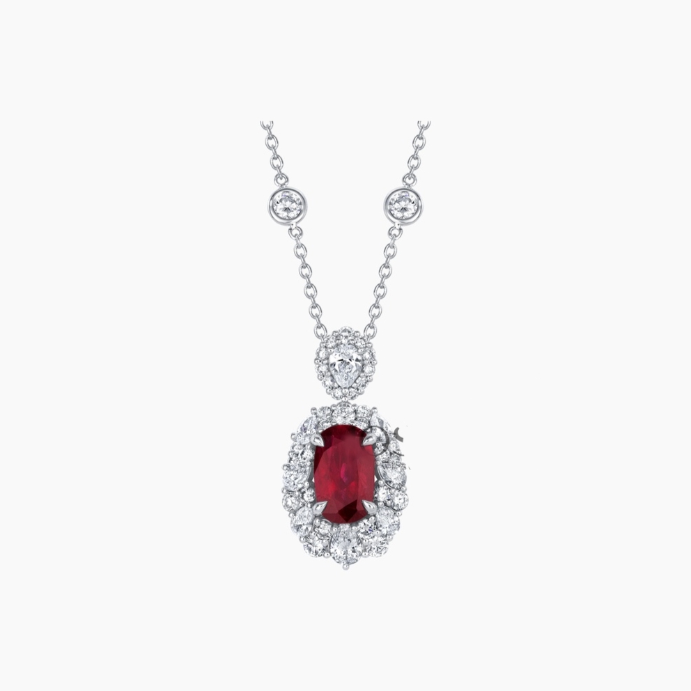 18K White Gold Ruby and Diamond Necklace - 6302