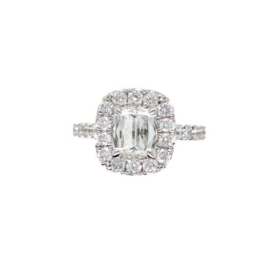 Henri Daussi 18K White Gold Cushion Shape Diamond Engagement Ring with Halo - 6527