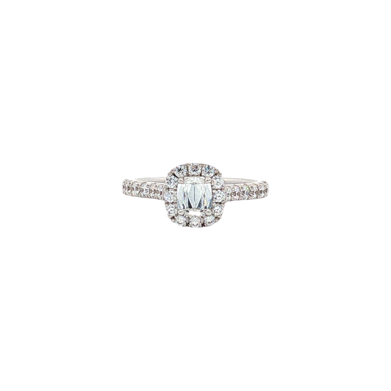 Henri Daussi 18K White Gold Cushion Shape Diamond Engagement Ring with Halo - 6528