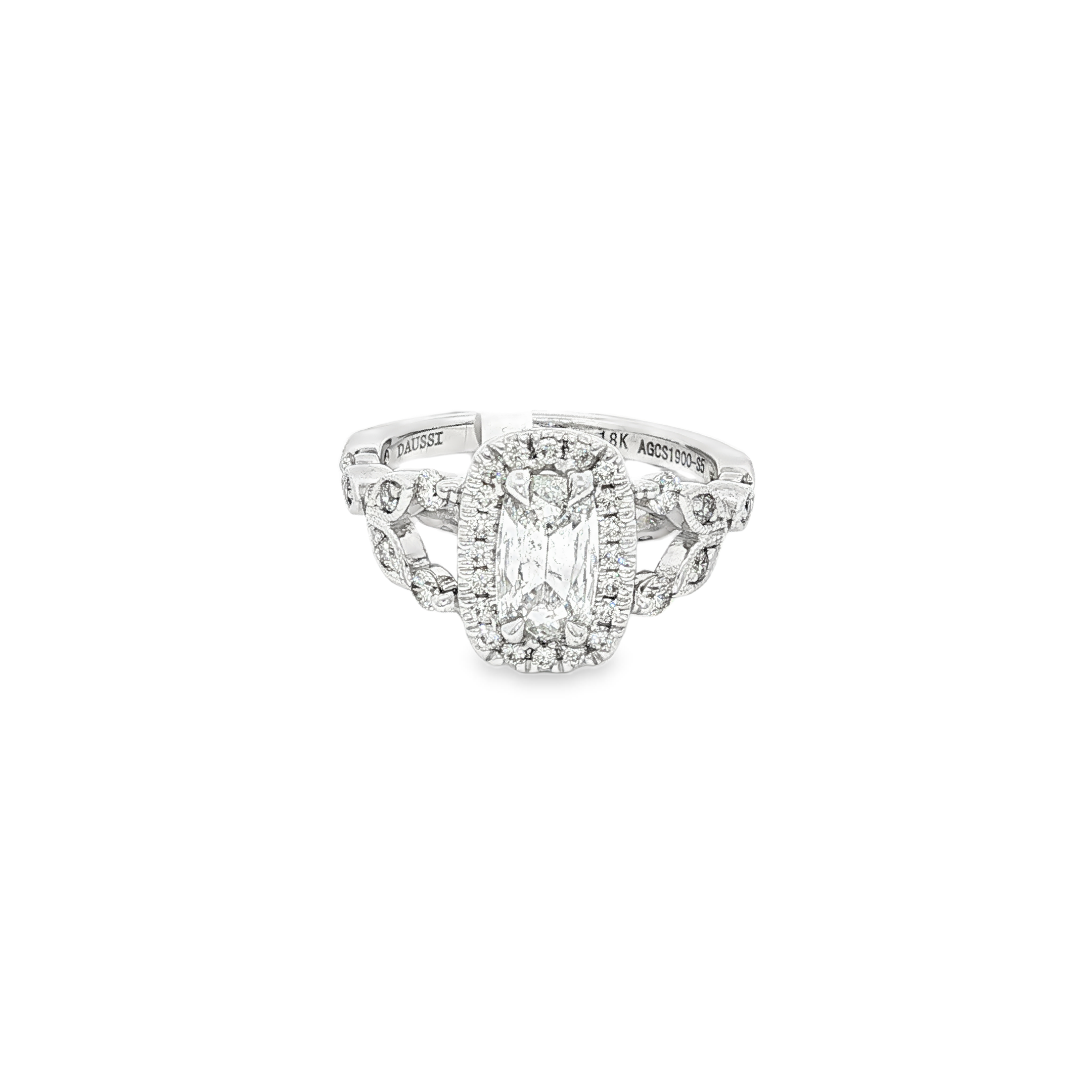 Henri Daussi 18K White Gold Diamond Ring with Halo - 6304