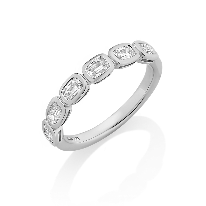 East/ West Bezel Set Band with 6 Cushion Diamonds