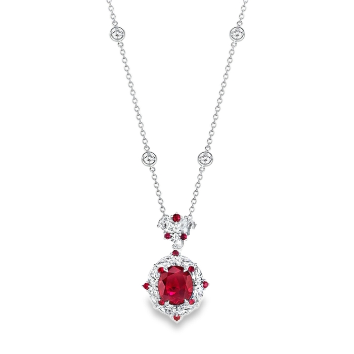 18K White Gold Ruby and Diamond Necklace - 6306