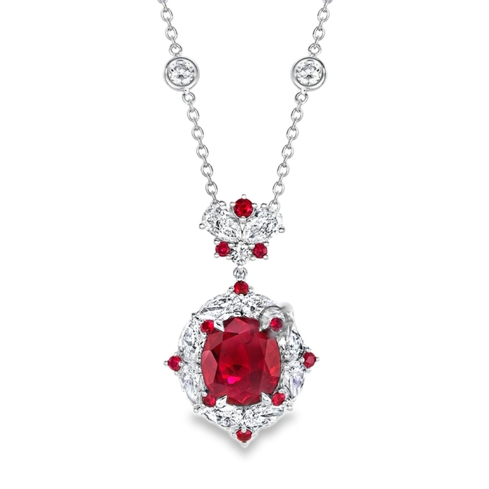 18K White Gold Ruby and Diamond Necklace